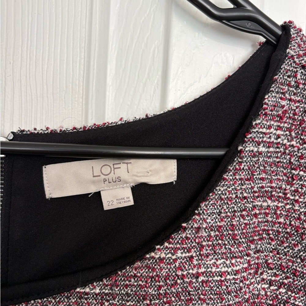 Loft Women’s Sleeveless Tweed Sheath Dress Knit Red/White/Black Sz 22 Plus Size - Picture 2 of 4